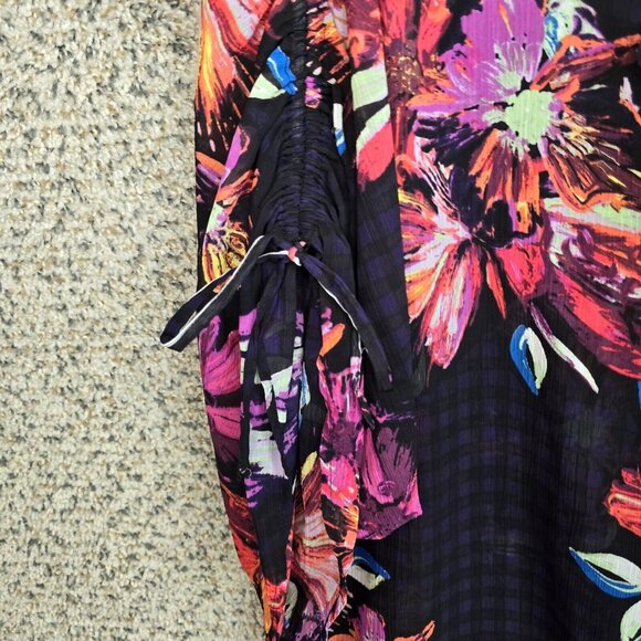 Lane Bryant Top Womens Plus 14/16 Navy Blue Sheer Chiffon Neck Tie Blouse Ladies - Picture 3 of 7